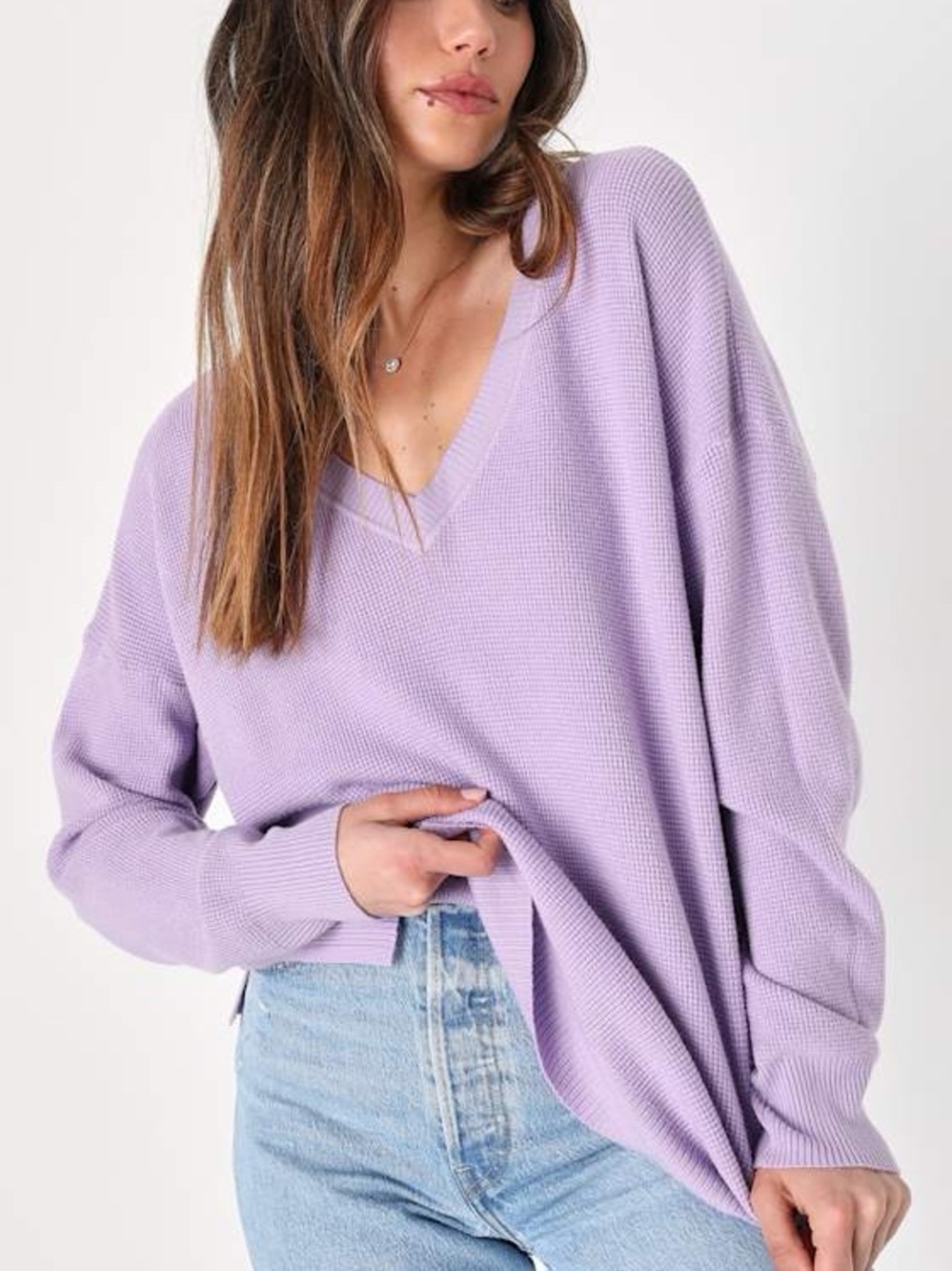 Lulus Easygoing Style Lavender Waffle Knit Pullover Sweater Top